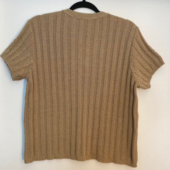 Liz Claiborne Cable Knit Short Sleeve Cotton Sweater, V-Neck, Beige - Picture 10 of 16